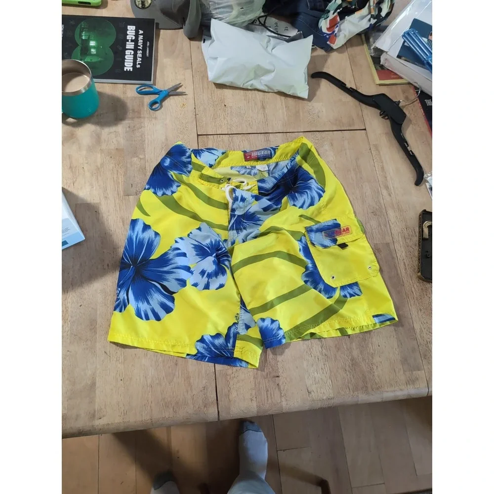 Mens Ingear Swim Yellow Floral  Blue Swim Shorts Trunks New XL Youth Small Men's